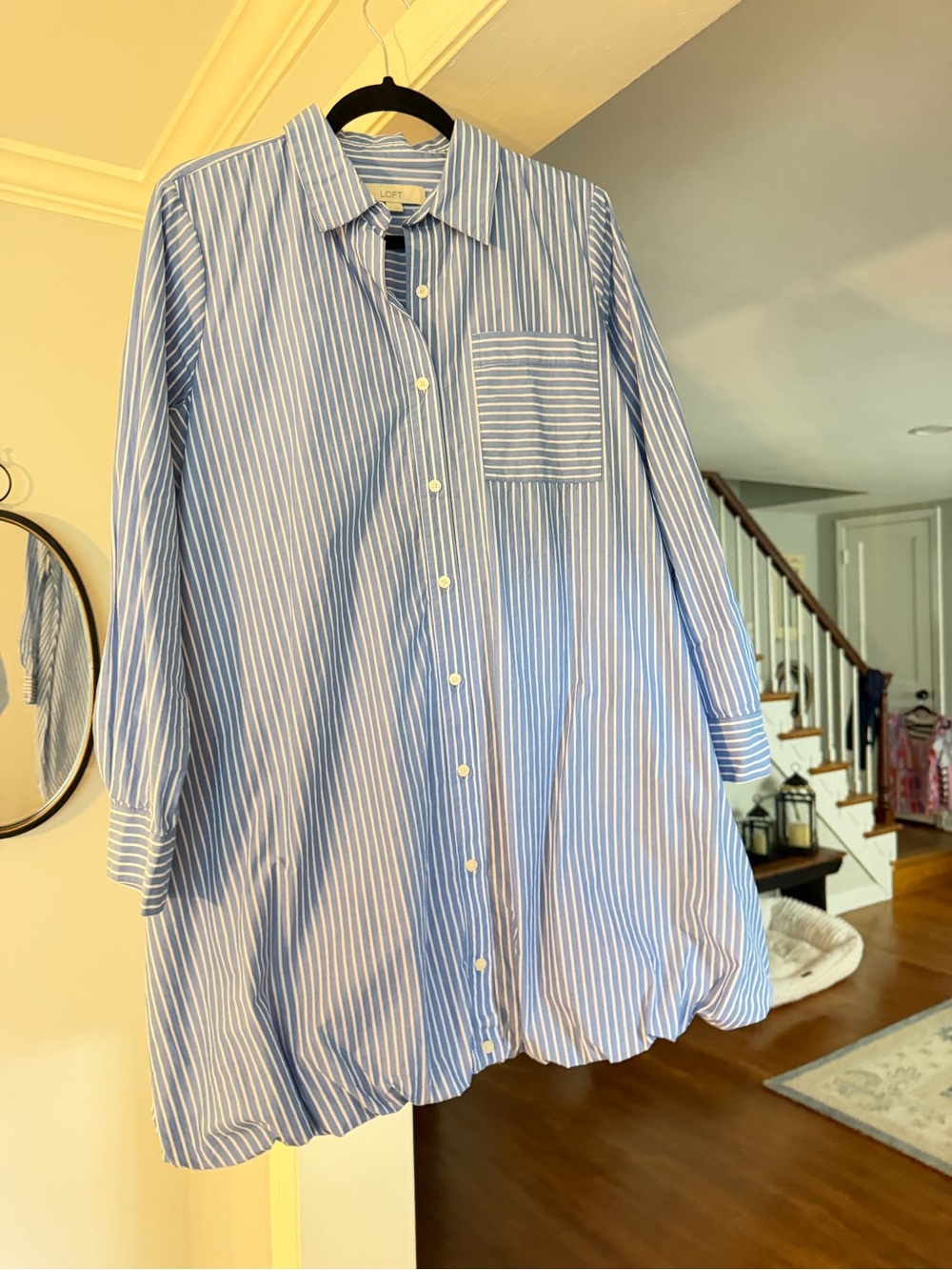 LOFT Light Blue and White Striped Bubble hem dress! Never worn!